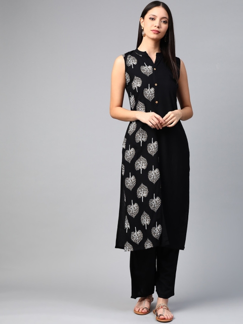 

ZIYAA Women Black Floral Printed Empire Kurta with Palazzos & With Dupatta