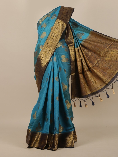 

Pothys Blue & Gold-Toned Woven Design Zari Jute Silk Saree
