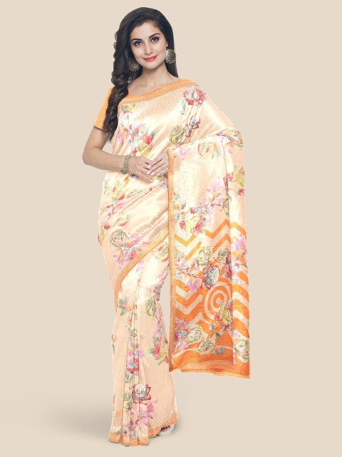 

Kalamandir Peach & Orange Floral Zari Silk Blend Saree