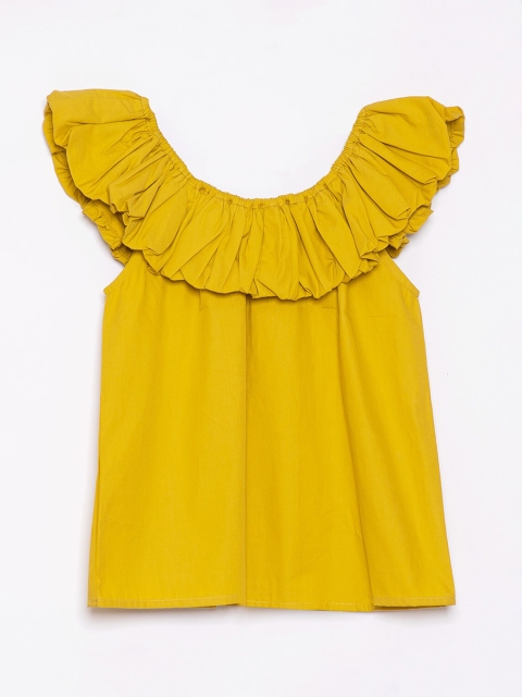 

SCOUP Yellow Off-Shoulder Cape Sleeve Layered Bardot Top