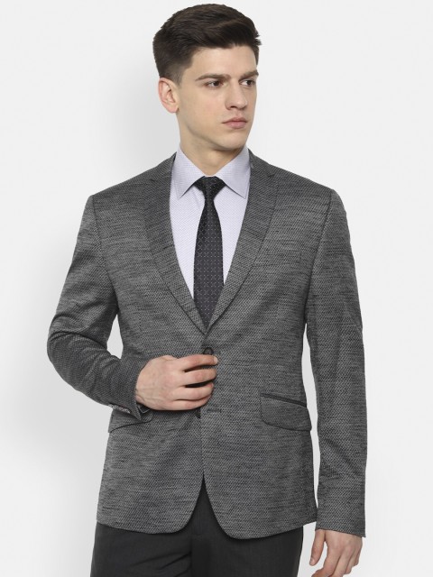 

V Dot Men Grey Self-Design Single-Breasted Formal Blazer