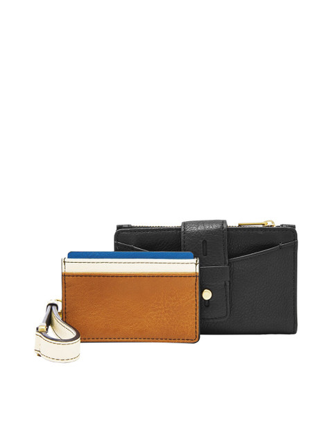 

Fossil Women Black & Brown Set of 2 Textured Leather Two Fold Wallet