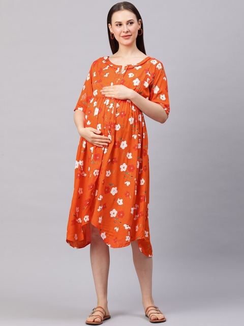 

MomToBe Orange Empire Midi Maternity Dress