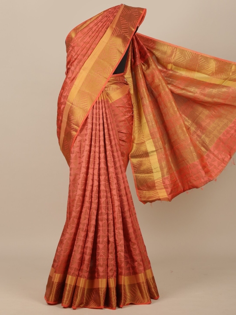 

Pothys Pink & Gold-Toned Geometric Zari Jute Silk Saree