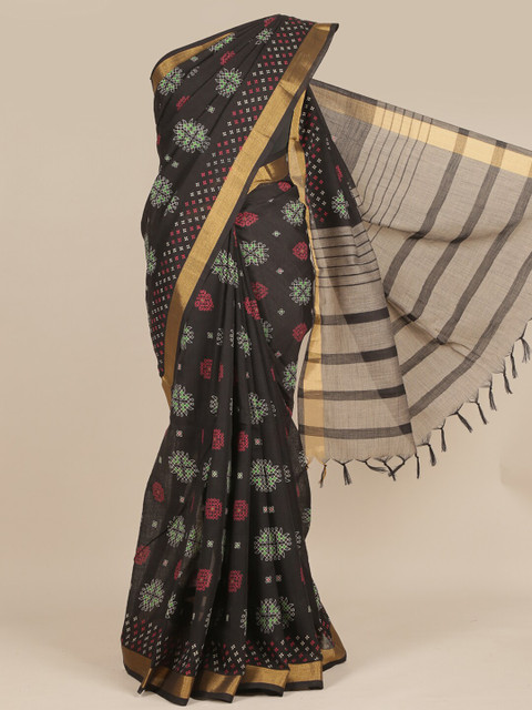 

Pothys Black & Green Ethnic Motifs Pure Cotton Saree
