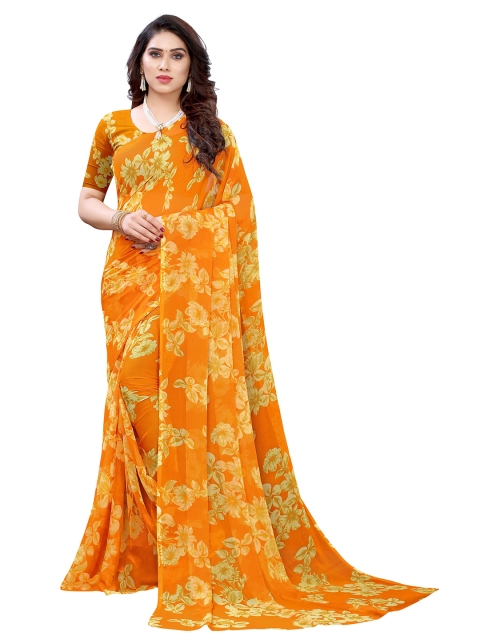 

KALINI Mustard Floral Pure Chiffon Saree