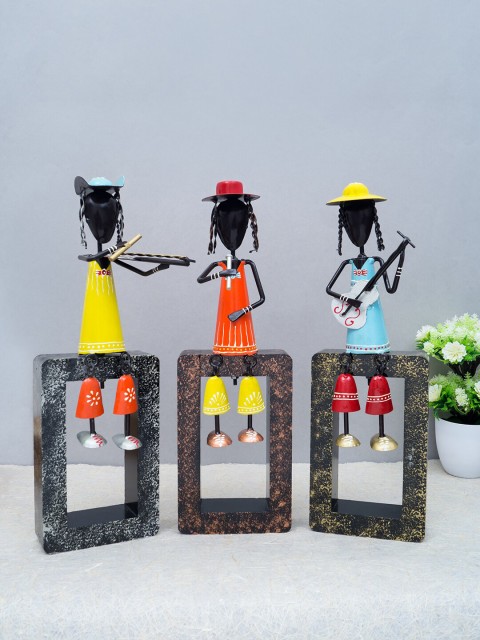 

Golden Peacock Set Of 3 Musician Man Playing Different Musical Instruments Showpieces, Blue