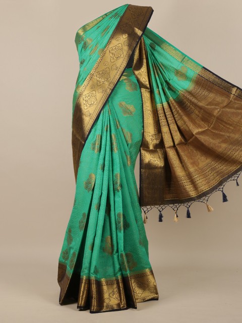 

Pothys Green & Golden Ethnic Motifs Zari Jute Silk Saree
