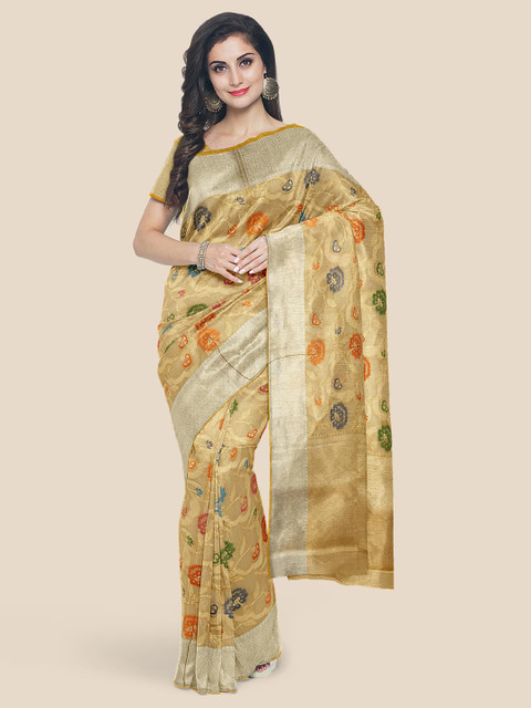 

Kalamandir Cream Floral Zari Banarasi Saree