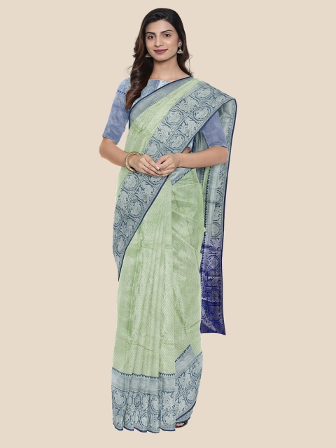 

Kalamandir Green & Blue Woven Design Zari Silk Blend Banarasi Saree