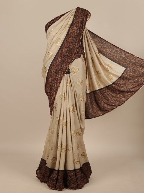 

Pothys Beige & Gold-Toned Ethnic Motifs Jute Silk Saree