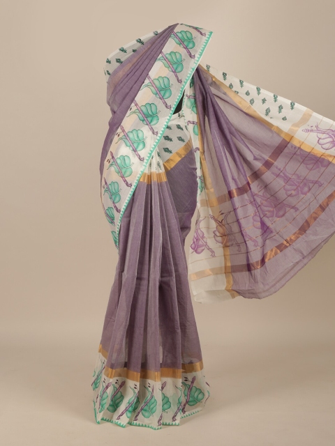 

Pothys Lavender & White Pure Cotton Saree