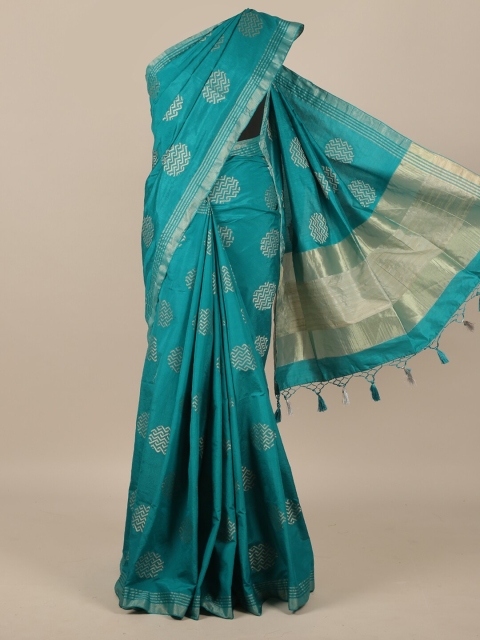 Pothys Green Woven Design Jute Silk Saree With Tasseled Pallu