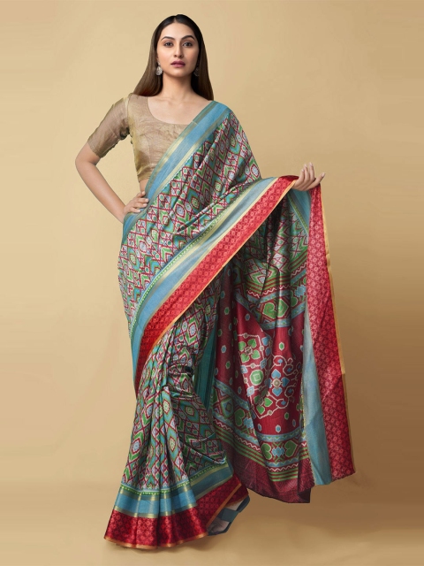 

Unnati Silks Sea Green & Maroon Zari Art Silk Patola Saree
