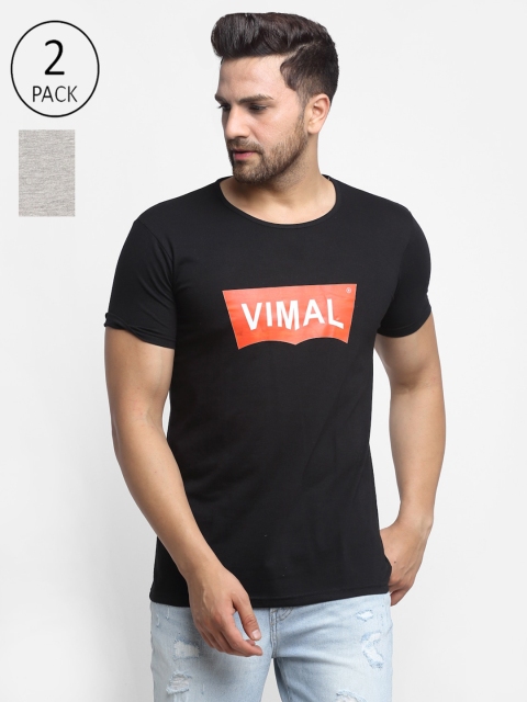 

VIMAL JONNEY Men Black Typography 2 Printed Applique T-shirt