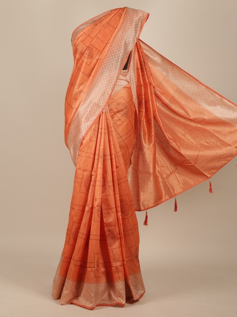 

Pothys Orange & Beige Checked Beads and Stones Cotton Blend Saree