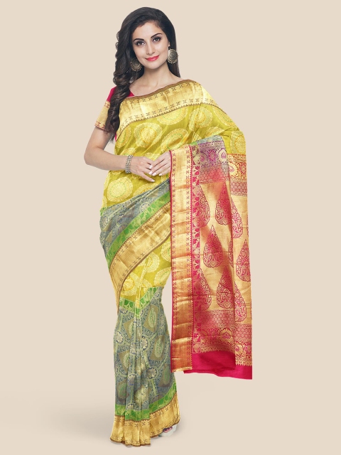 

Kalamandir Green & Pink Woven Design Silk Blend Kanjeevaram Saree