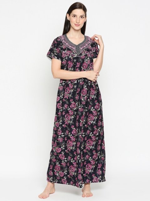 

Pretty Awesome Navy Blue Printed Maxi Nightdress