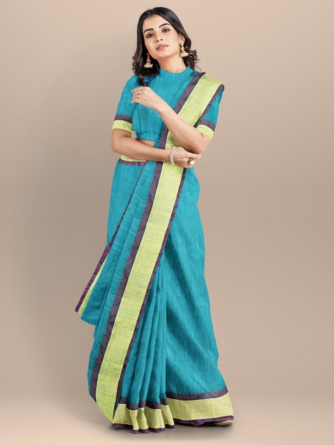 

BharatSthali Blue & Green Silk Cotton Mangalagiri Handloom Saree