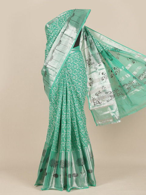 

Pothys Green & Black Floral Pure Cotton Saree