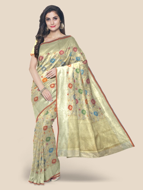 

Kalamandir Cream & Blue Woven Design Zari Banarasi Saree