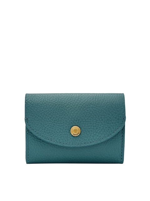 

Fossil Women Teal Blue Gwen Textured Leather Three Fold Wallet