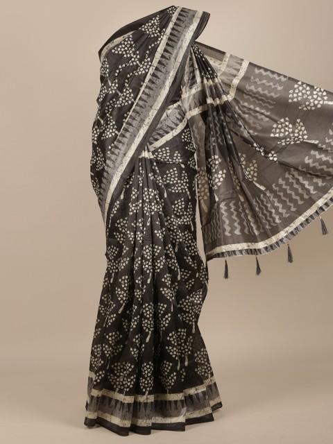 

Pothys Grey & White Ethnic Motifs Cotton Blend Saree
