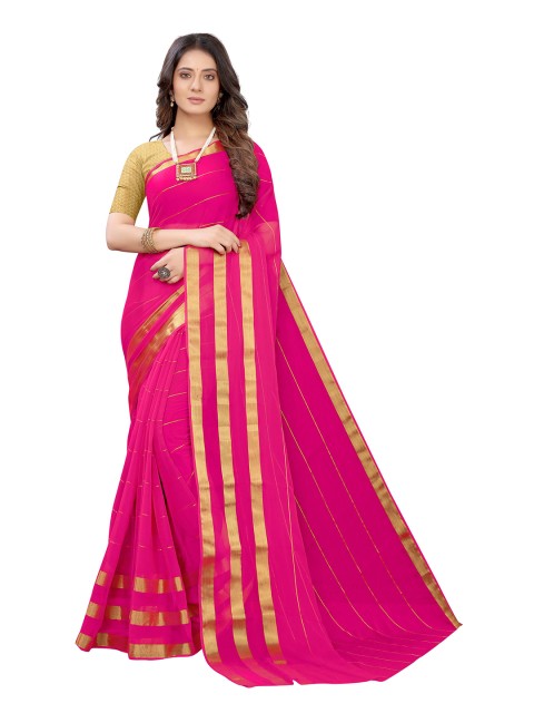 

KALINI Magenta & Gold-Toned Striped Pure Chiffon Saree
