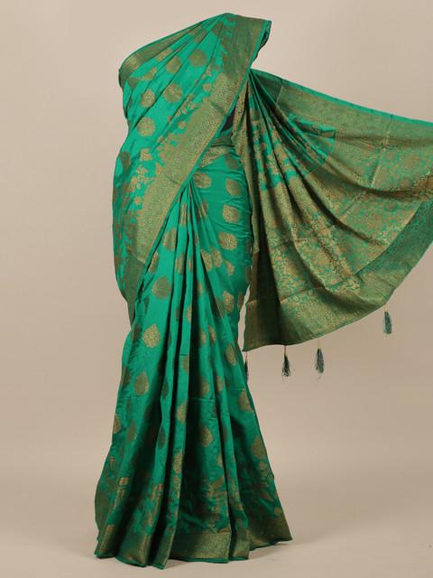 

Pothys Green & Gold-Toned Woven Design Zari Jute Silk Saree