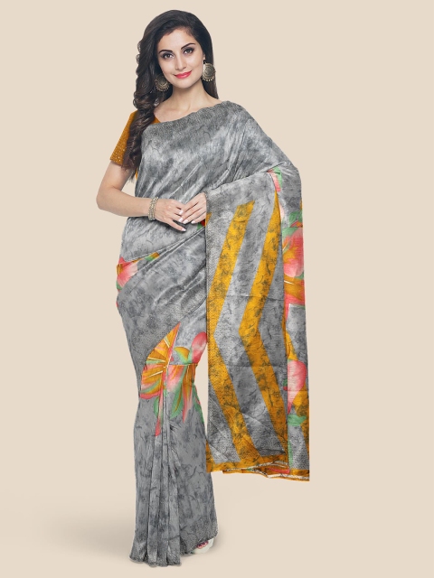 

Kalamandir Grey & Yellow Floral Silk Blend Saree