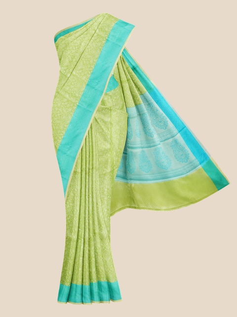 Kalamandir Green & Blue Woven Design Silk Blend Banarasi Saree