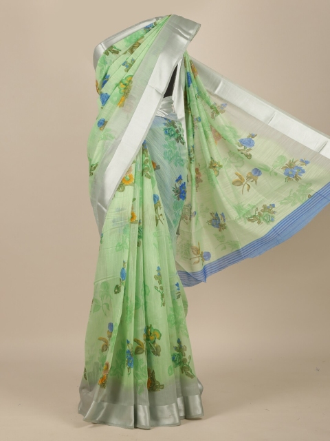 

Pothys Green & Blue Floral Cotton Blend Saree