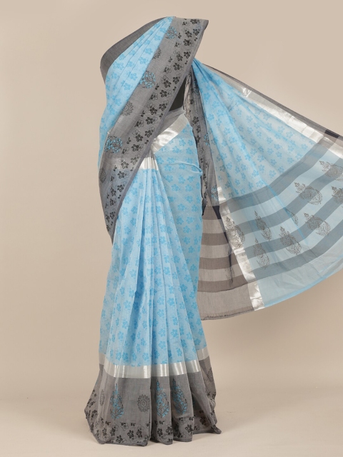 

Pothys Blue & Grey Floral Zari Pure Cotton Saree