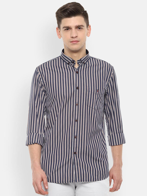 

Louis Philippe Sport Men Navy Blue Slim Fit Striped Cotton Casual Shirt