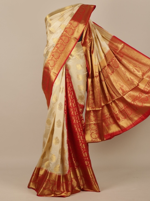 

Pothys Cream & Red Woven Design Jute Silk Saree