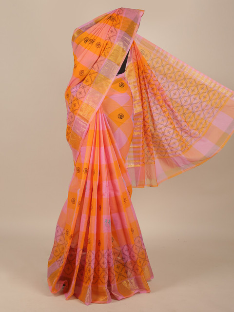 

Pothys Pink & Orange Floral Zari Pure Cotton Saree