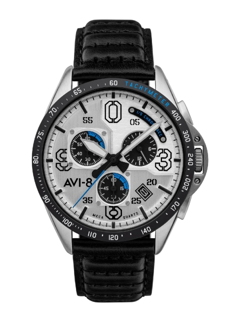 

AVI-8 Men Silver-Toned Dial & Black Leather Straps Analogue Watch