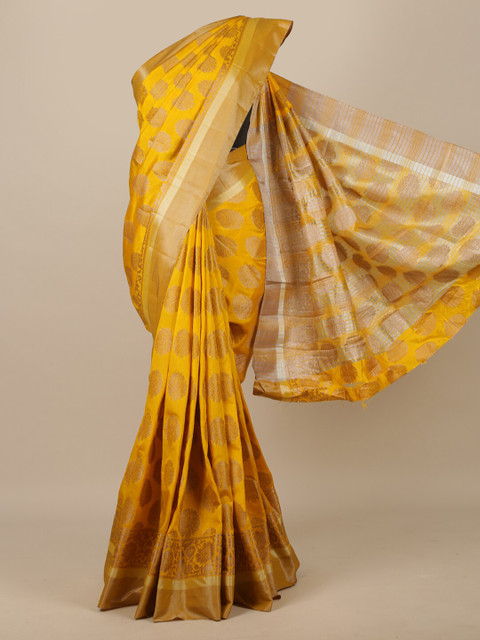 

Pothys Yellow & Gold-Toned Woven Design Zari Jute Silk Saree