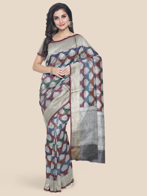 

KLM Fashion Mall Grey & Blue Woven Design Banarasi Saree
