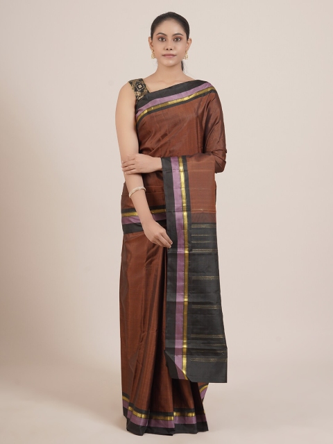 

Pothys Brown & Black Zardozi Pure Silk Kanjeevaram Saree