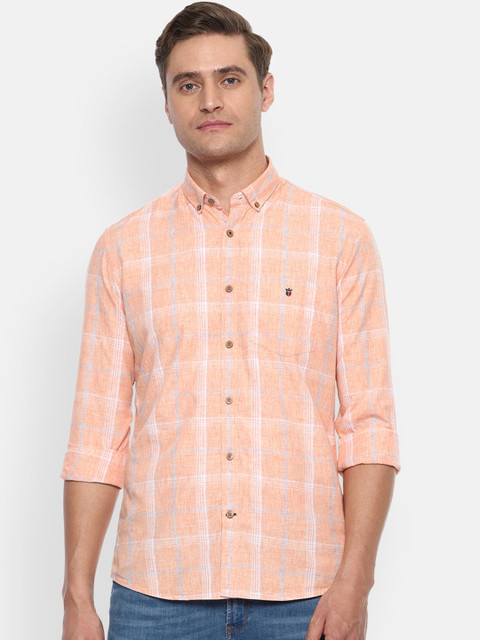 

Louis Philippe Sport Men Peach Slim Fit Checked Casual Shirt