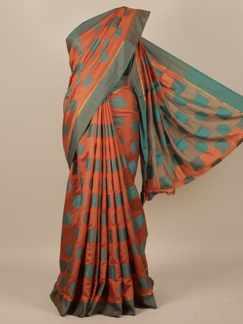 

Pothys Rust Orange & Grey Ethnic Motifs Zari Jute Silk Saree