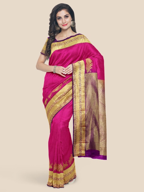 

Kalamandir Pink & Purple Ethnic Motifs Zari Silk Blend Saree
