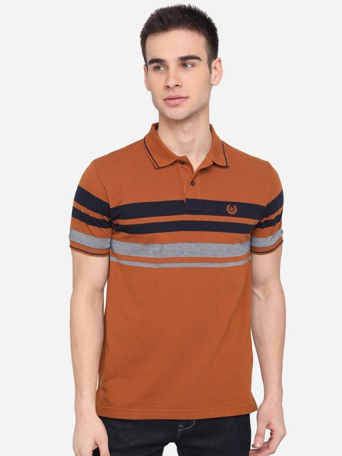 

Greenfibre Men Brown Striped Cotton Polo Collar Slim Fit T-shirt