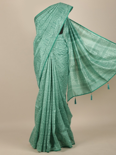 

Pothys Sea Green Ethnic Motifs Cotton Blend Saree