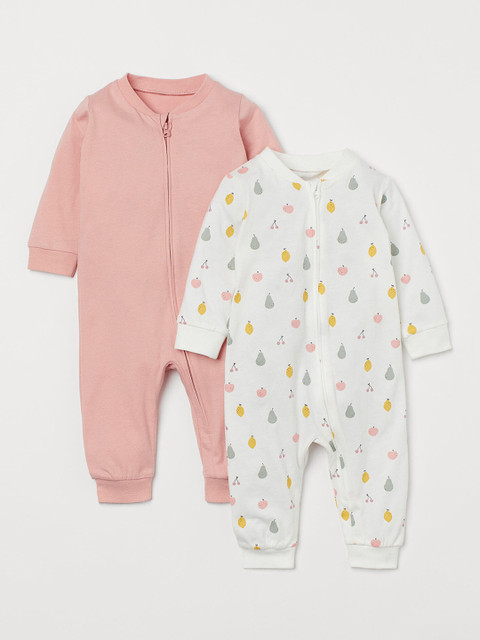 

H&M Girls White & Pink Printed 2-Pack Zip-Up Pyjamas