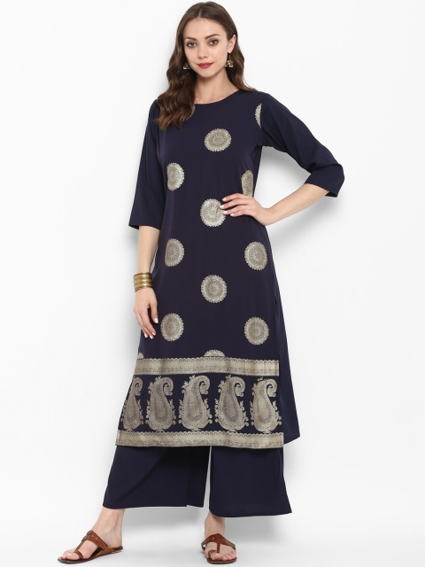

ZIYAA Women Blue Ethnic Motifs Printed Kurta with Palazzos
