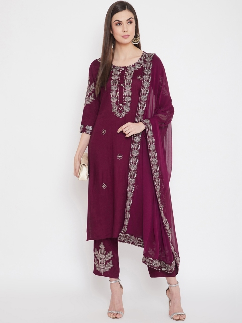 

Prakhya Women Purple Ethnic Motifs Embroidered Kurta with Trousers & Dupatta