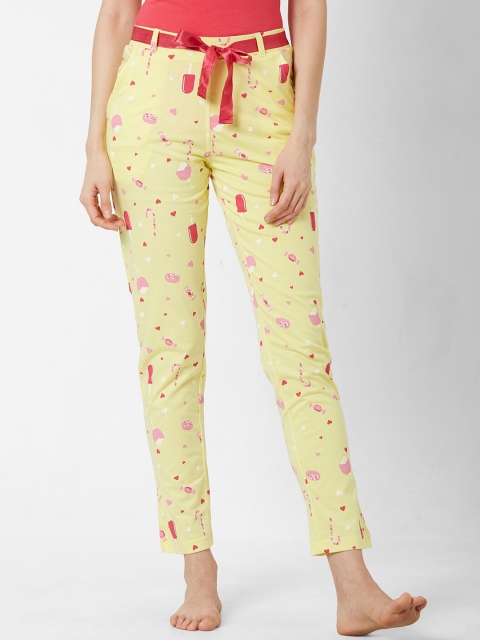 

Sweet Dreams Women Yellow & Pink Printed Cotton Lounge Pants
