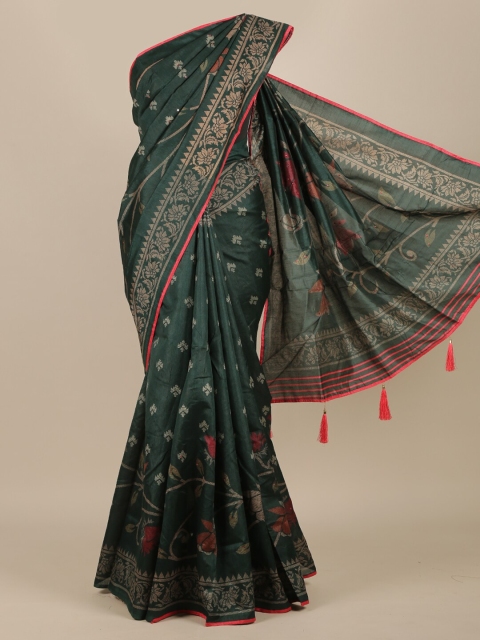 

Pothys Green & Gold-Toned Ethnic Motifs Cotton Blend Saree
